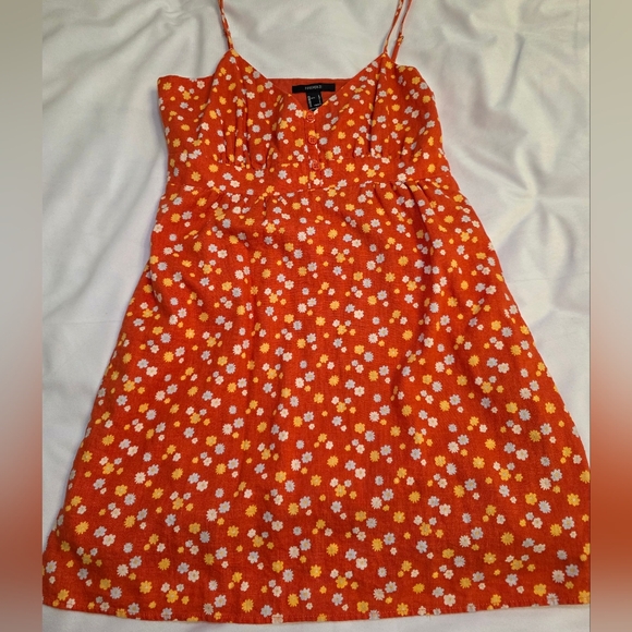Forever 21 Linen Blend Button Detail Fully Lined Thin Strap Dress- Sz L Orange - Picture 1 of 10